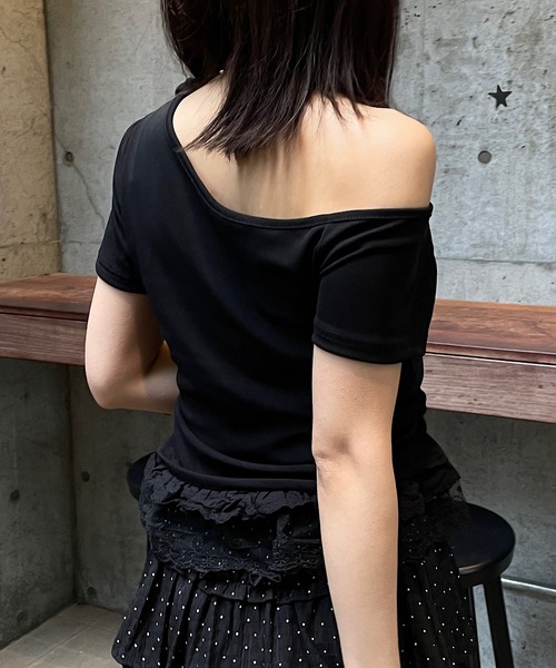 ROGER AND RAW(ロジャーアンドロウ)の「フリルレース ラインストーンロゴTシャツ(Tシャツ/カットソー・レディース・ホワイト/ブラック/グレー・FREE)」の10枚目の写真