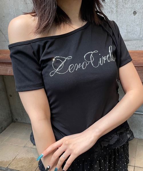 ROGER AND RAW(ロジャーアンドロウ)の「フリルレース ラインストーンロゴTシャツ(Tシャツ/カットソー・レディース・ホワイト/ブラック/グレー・FREE)」の9枚目の写真