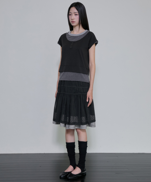 FLAREUP（フレアアップ）の「Layered Crinkle Check Skirt (FL-269_Black)（スカート・レディース・ブラック・1/2）」の3枚目の写真