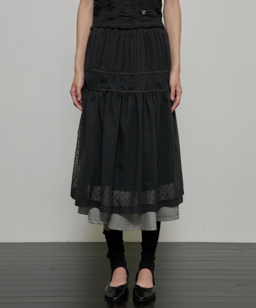 FLAREUP（フレアアップ）の「Layered Crinkle Check Skirt (FL-269_Black)（スカート・レディース・ブラック・1/2）」の9枚目の写真