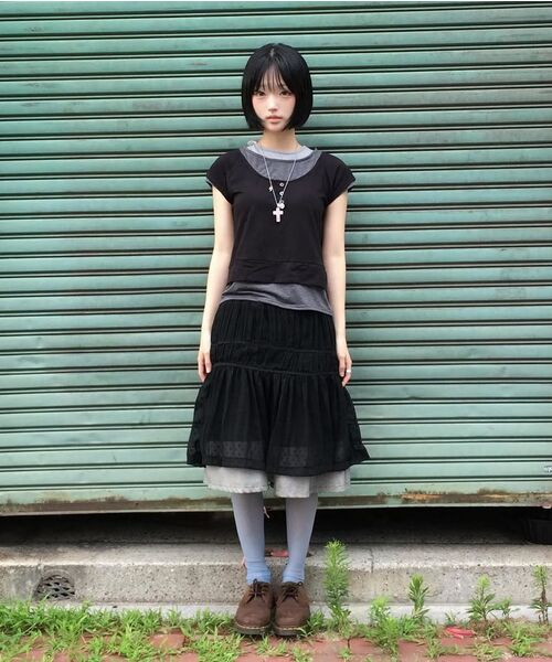 FLAREUP（フレアアップ）の「Layered Crinkle Check Skirt (FL-269_Black)（スカート・レディース・ブラック・1/2）」の15枚目の写真