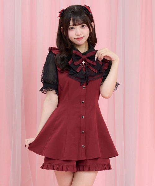 Secret Honey（シークレットハニー）の「レースラッフル半袖セットアップ（セットアップ・レディース・ワインレッド/ブラック・MEDIUM）」の4枚目の写真