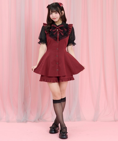 Secret Honey（シークレットハニー）の「レースラッフル半袖セットアップ（セットアップ・レディース・ワインレッド/ブラック・MEDIUM）」の3枚目の写真