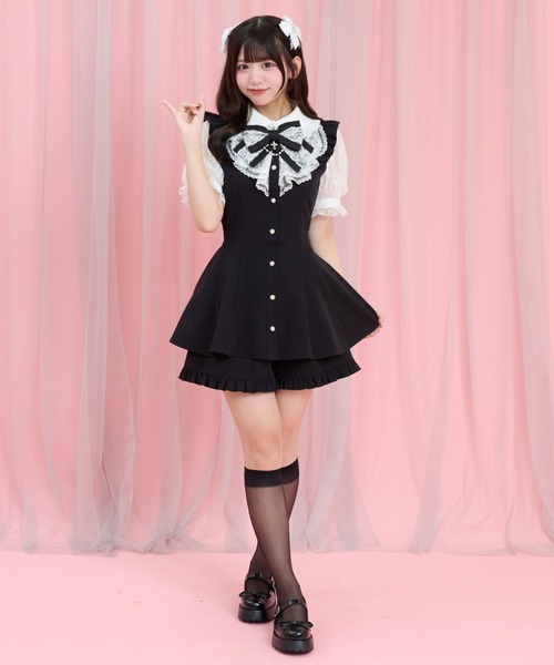 Secret Honey（シークレットハニー）の「レースラッフル半袖セットアップ（セットアップ・レディース・ワインレッド/ブラック・MEDIUM）」の6枚目の写真