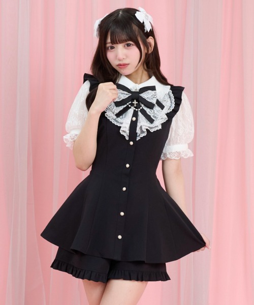 Secret Honey（シークレットハニー）の「レースラッフル半袖セットアップ（セットアップ・レディース・ワインレッド/ブラック・MEDIUM）」の7枚目の写真