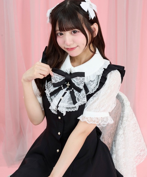 Secret Honey（シークレットハニー）の「レースラッフル半袖セットアップ（セットアップ・レディース・ワインレッド/ブラック・MEDIUM）」の9枚目の写真