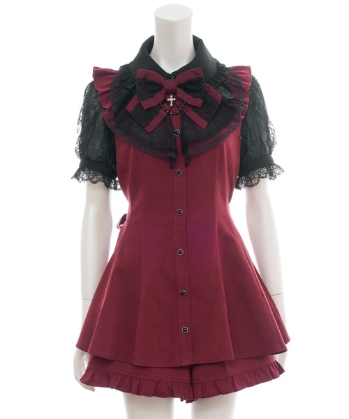 Secret Honey（シークレットハニー）の「レースラッフル半袖セットアップ（セットアップ・レディース・ワインレッド/ブラック・MEDIUM）」の10枚目の写真