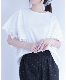 amini | フレアスリーブ刺繍レースカットソー(Tシャツ/カットソー)