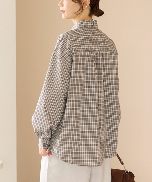LAVEANGE(ラビアンジェ)の「2WAYボウタイチェックシャツ|ボウタイ取り外し可能/バンドカラー/レイヤード/大きいサイズ(シャツ/ブラウス・レディース・ブラック/モカ・M/LL/5L/4L/3L)」の22枚目の写真