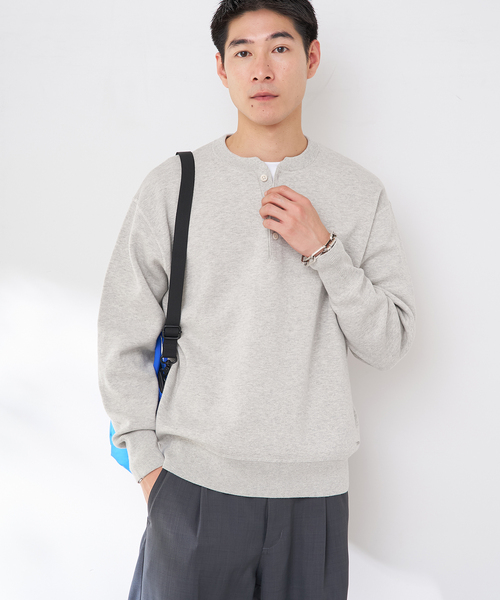 B.C STOCK（ベーセーストック）の「ANTS & ELEPHANTS 2TONE スウェットライクヘンリーネックニット（ニット/セーター・メンズ・ネイビー/ホワイト/ライトグレー/ブラック・MEDIUM/LARGE）」の2枚目の写真