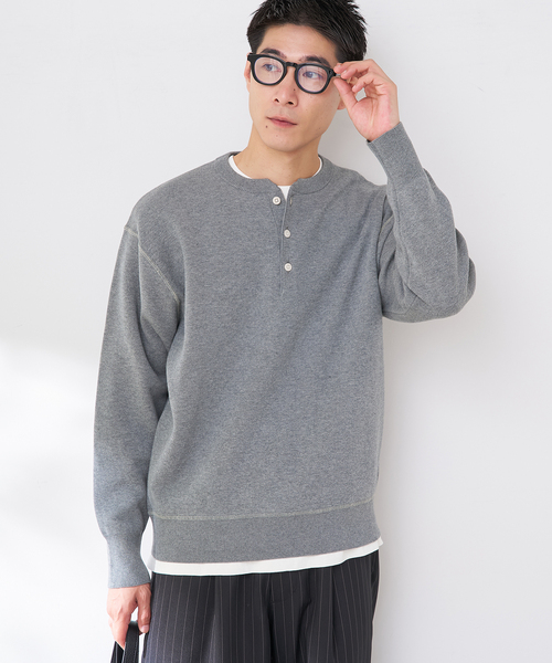 B.C STOCK（ベーセーストック）の「ANTS & ELEPHANTS 2TONE スウェットライクヘンリーネックニット（ニット/セーター・メンズ・ネイビー/ホワイト/ライトグレー/ブラック・MEDIUM/LARGE）」の3枚目の写真