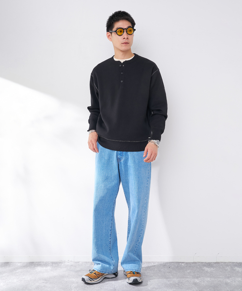 B.C STOCK（ベーセーストック）の「ANTS & ELEPHANTS 2TONE スウェットライクヘンリーネックニット（ニット/セーター・メンズ・ネイビー/ホワイト/ライトグレー/ブラック・MEDIUM/LARGE）」の5枚目の写真