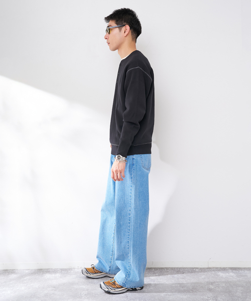 B.C STOCK（ベーセーストック）の「ANTS & ELEPHANTS 2TONE スウェットライクヘンリーネックニット（ニット/セーター・メンズ・ネイビー/ホワイト/ライトグレー/ブラック・MEDIUM/LARGE）」の6枚目の写真