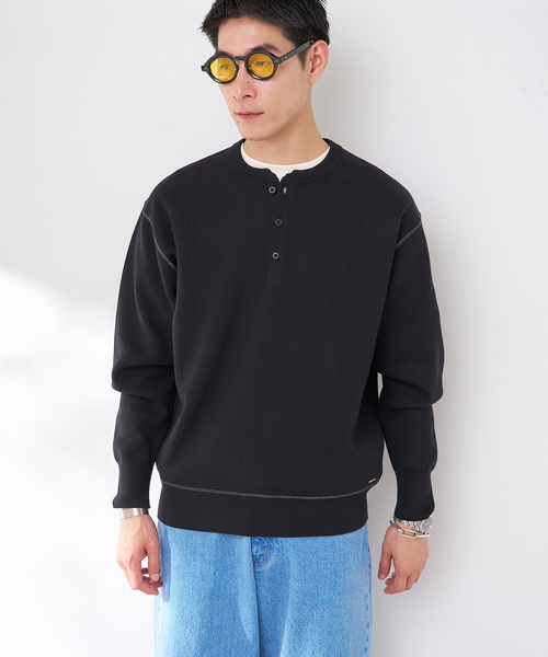 B.C STOCK（ベーセーストック）の「ANTS & ELEPHANTS 2TONE スウェットライクヘンリーネックニット（ニット/セーター・メンズ・ネイビー/ホワイト/ライトグレー/ブラック・MEDIUM/LARGE）」の8枚目の写真