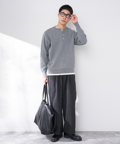 B.C STOCK（ベーセーストック）の「ANTS & ELEPHANTS 2TONE スウェットライクヘンリーネックニット（ニット/セーター・メンズ・ネイビー/ホワイト/ライトグレー/ブラック・MEDIUM/LARGE）」の13枚目の写真