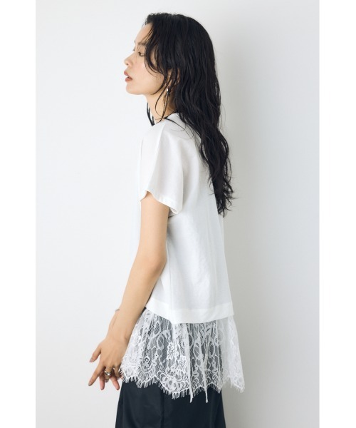 AZUL by moussy(アズールバイマウジー)の「【接触冷感】ひんやり♪裾レースドッキングトップス 春服 夏服 秋服 レイヤード 体系カバー お尻まで隠れる【身長/骨格別着用画像あり】(Tシャツ/カットソー・レディース・オフホワイト/ブラウン/ブラック・FREE)」の7枚目の写真