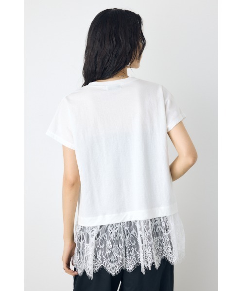AZUL by moussy(アズールバイマウジー)の「【接触冷感】ひんやり♪裾レースドッキングトップス 春服 夏服 秋服 レイヤード 体系カバー お尻まで隠れる【身長/骨格別着用画像あり】(Tシャツ/カットソー・レディース・オフホワイト/ブラウン/ブラック・FREE)」の8枚目の写真