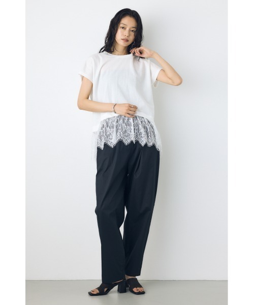 AZUL by moussy(アズールバイマウジー)の「【接触冷感】ひんやり♪裾レースドッキングトップス 春服 夏服 秋服 レイヤード 体系カバー お尻まで隠れる【身長/骨格別着用画像あり】(Tシャツ/カットソー・レディース・オフホワイト/ブラウン/ブラック・FREE)」の9枚目の写真