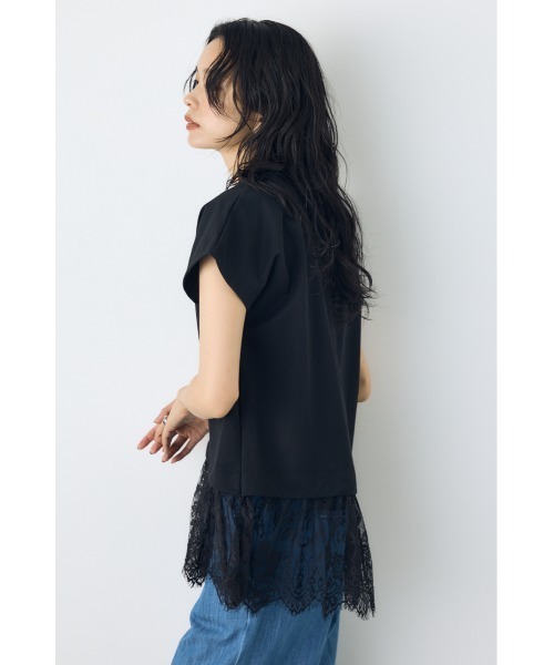 AZUL by moussy(アズールバイマウジー)の「【接触冷感】ひんやり♪裾レースドッキングトップス 春服 夏服 秋服 レイヤード 体系カバー お尻まで隠れる【身長/骨格別着用画像あり】(Tシャツ/カットソー・レディース・オフホワイト/ブラウン/ブラック・FREE)」の14枚目の写真