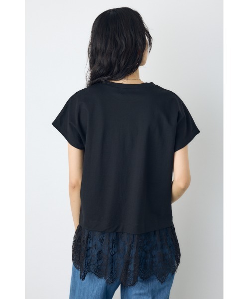 AZUL by moussy(アズールバイマウジー)の「【接触冷感】ひんやり♪裾レースドッキングトップス 春服 夏服 秋服 レイヤード 体系カバー お尻まで隠れる【身長/骨格別着用画像あり】(Tシャツ/カットソー・レディース・オフホワイト/ブラウン/ブラック・FREE)」の15枚目の写真