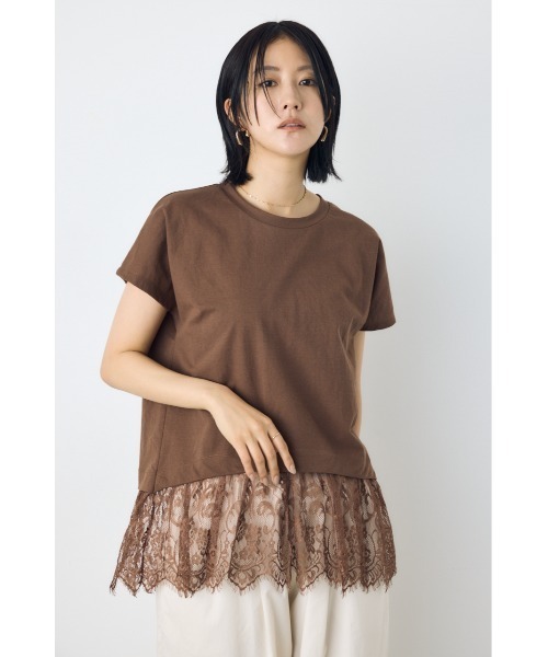 AZUL by moussy(アズールバイマウジー)の「【接触冷感】ひんやり♪裾レースドッキングトップス 春服 夏服 秋服 レイヤード 体系カバー お尻まで隠れる【身長/骨格別着用画像あり】(Tシャツ/カットソー・レディース・オフホワイト/ブラウン/ブラック・FREE)」の20枚目の写真