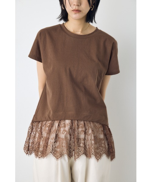 AZUL by moussy(アズールバイマウジー)の「【接触冷感】ひんやり♪裾レースドッキングトップス 春服 夏服 秋服 レイヤード 体系カバー お尻まで隠れる【身長/骨格別着用画像あり】(Tシャツ/カットソー・レディース・オフホワイト/ブラウン/ブラック・FREE)」の21枚目の写真