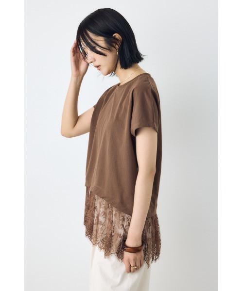 AZUL by moussy(アズールバイマウジー)の「【接触冷感】ひんやり♪裾レースドッキングトップス 春服 夏服 秋服 レイヤード 体系カバー お尻まで隠れる【身長/骨格別着用画像あり】(Tシャツ/カットソー・レディース・オフホワイト/ブラウン/ブラック・FREE)」の22枚目の写真