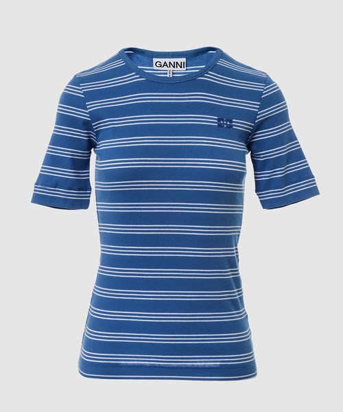 GANNI(ガニー)の「Soft cotton rib stripe tee(Tシャツ/カットソー・レディース・ネイビー系・S/M)」の1枚目の写真