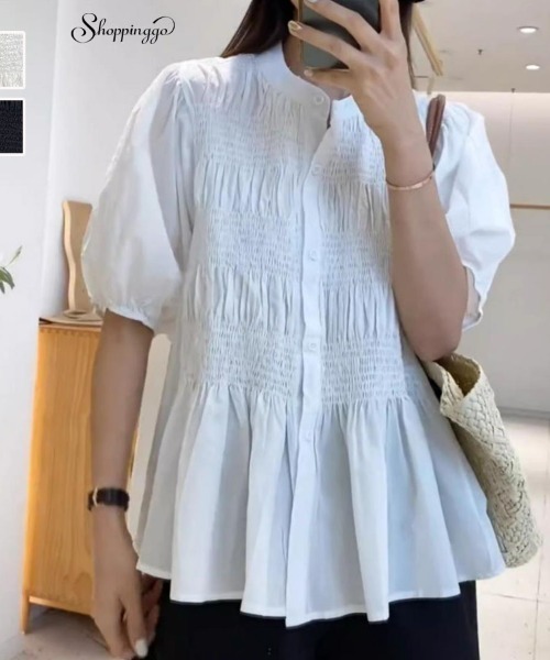 shoppinggo(ショッピングゴー)の「ブラウス シャツ レディース トップス 白ブラウス オフィスブラウス 韓国風(シャツ/ブラウス・レディース・ブラック/ホワイト・L/M)」の3枚目の写真