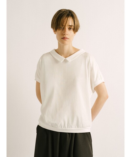 mizuiroind(ミズイロインド)の「mizuiro ind シャツカラードルマンプルオーバー(Tシャツ/カットソー・レディース・ブラック/ライトグレー/ブルー/チャコールグレー/オフホワイト・FREE)」の2枚目の写真