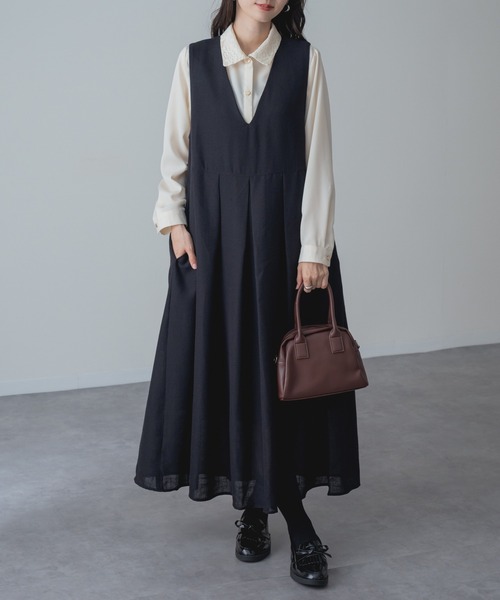 refinedworks（リファインドワークス）の「【refinedworks】360度美シルエット！ バックフリル Vネック ジャンパー スカート（ジャンパースカート・レディース・グレー/ブラック・FREE）」の7枚目の写真