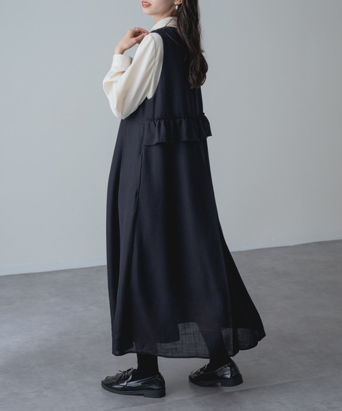 refinedworks（リファインドワークス）の「【refinedworks】360度美シルエット！ バックフリル Vネック ジャンパー スカート（ジャンパースカート・レディース・グレー/ブラック・FREE）」の9枚目の写真