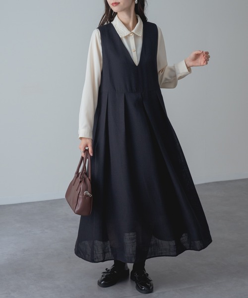 refinedworks（リファインドワークス）の「【refinedworks】360度美シルエット！ バックフリル Vネック ジャンパー スカート（ジャンパースカート・レディース・グレー/ブラック・FREE）」の10枚目の写真