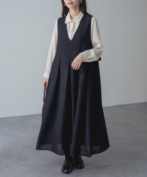 refinedworks（リファインドワークス）の「【refinedworks】360度美シルエット！ バックフリル Vネック ジャンパー スカート（ジャンパースカート・レディース・グレー/ブラック・FREE）」の17枚目の写真