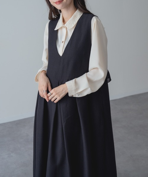 refinedworks（リファインドワークス）の「【refinedworks】360度美シルエット！ バックフリル Vネック ジャンパー スカート（ジャンパースカート・レディース・グレー/ブラック・FREE）」の19枚目の写真