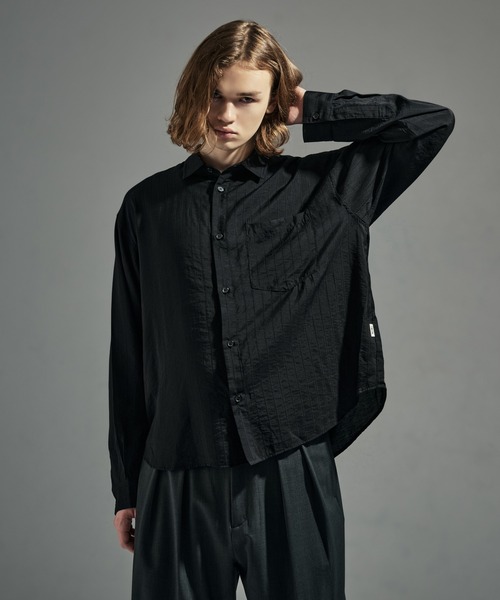WETTEMPT（ウィテンプト）の「RAYON NYLON SHEER STRIPE L/S SHIRT / レーヨンナイロンシアーストライプL/Sシャツ（シャツ/ブラウス・メンズ・ブラック/アイボリー・LARGE/MEDIUM/SMALL）」の2枚目の写真