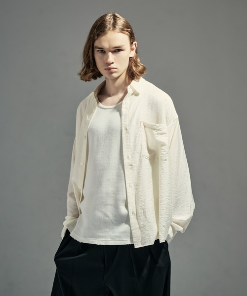 WETTEMPT（ウィテンプト）の「RAYON NYLON SHEER STRIPE L/S SHIRT / レーヨンナイロンシアーストライプL/Sシャツ（シャツ/ブラウス・メンズ・ブラック/アイボリー・LARGE/MEDIUM/SMALL）」の6枚目の写真