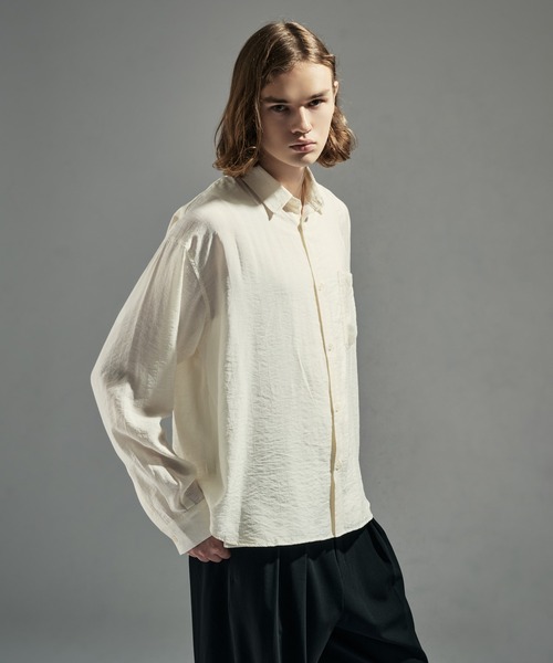 WETTEMPT（ウィテンプト）の「RAYON NYLON SHEER STRIPE L/S SHIRT / レーヨンナイロンシアーストライプL/Sシャツ（シャツ/ブラウス・メンズ・ブラック/アイボリー・LARGE/MEDIUM/SMALL）」の5枚目の写真