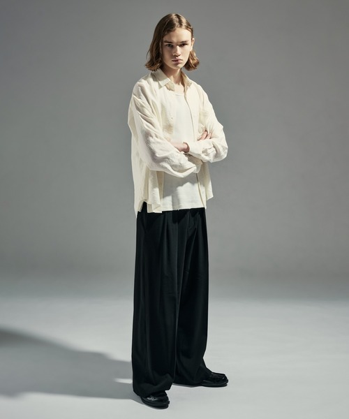 WETTEMPT（ウィテンプト）の「RAYON NYLON SHEER STRIPE L/S SHIRT / レーヨンナイロンシアーストライプL/Sシャツ（シャツ/ブラウス・メンズ・ブラック/アイボリー・LARGE/MEDIUM/SMALL）」の13枚目の写真
