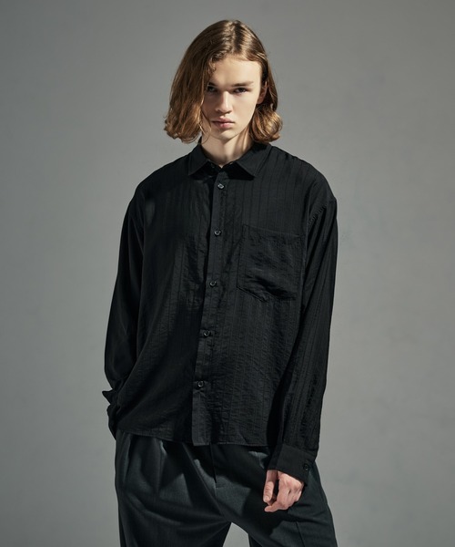 WETTEMPT（ウィテンプト）の「RAYON NYLON SHEER STRIPE L/S SHIRT / レーヨンナイロンシアーストライプL/Sシャツ（シャツ/ブラウス・メンズ・ブラック/アイボリー・LARGE/MEDIUM/SMALL）」の21枚目の写真