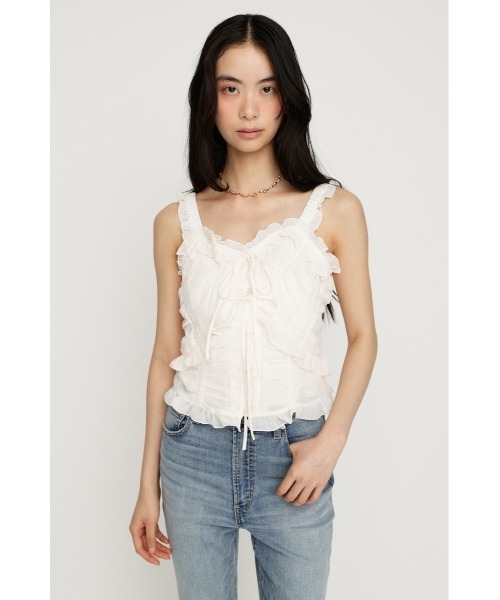 SLY(スライ)の「SHEER SQUEEZE CAMI TOPS シアースクイーズキャミトップス 夏服 秋服(キャミソール・レディース・アイボリー/マルチ・FREE)」の3枚目の写真