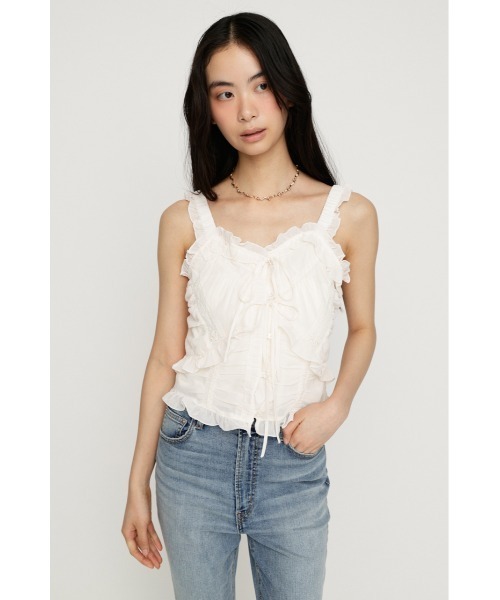 SLY(スライ)の「SHEER SQUEEZE CAMI TOPS シアースクイーズキャミトップス 夏服 秋服(キャミソール・レディース・アイボリー/マルチ・FREE)」の5枚目の写真