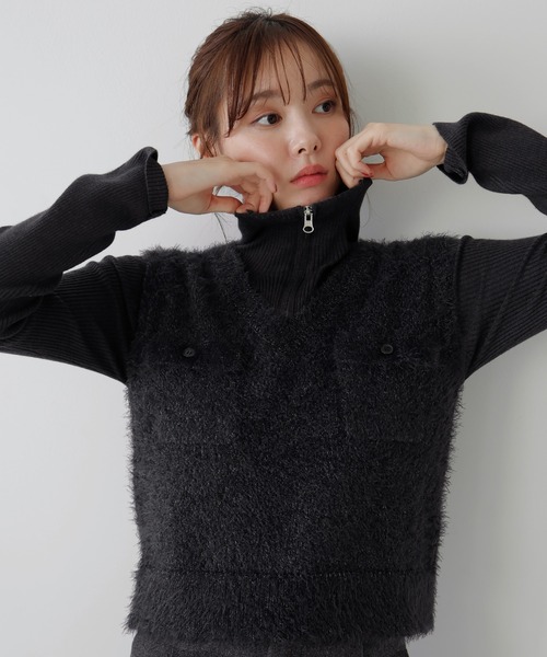 AMUU. PRECIEUSE(アムープレシューズ)の「ミックスフェザーポケットベスト(ベスト・レディース・ブラウン/ブラック/グレー・FREE)」の17枚目の写真