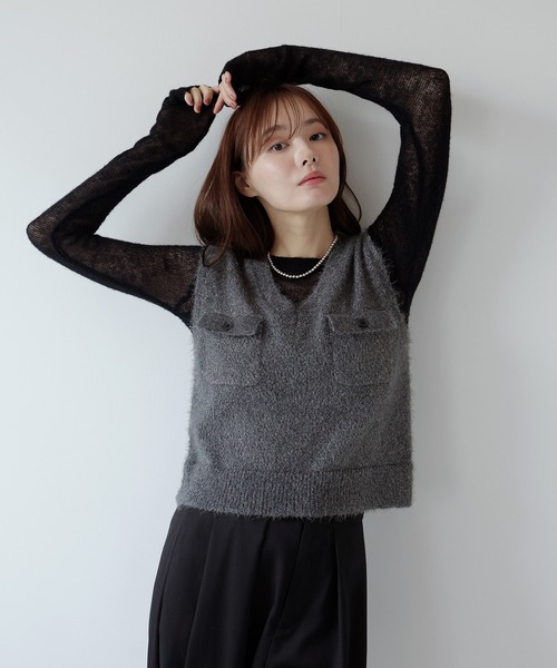 AMUU. PRECIEUSE(アムープレシューズ)の「ミックスフェザーポケットベスト(ベスト・レディース・ブラウン/ブラック/グレー・FREE)」の9枚目の写真