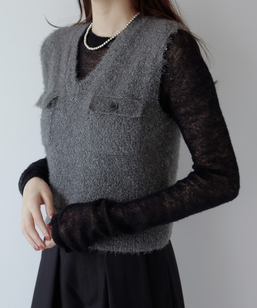 AMUU. PRECIEUSE(アムープレシューズ)の「ミックスフェザーポケットベスト(ベスト・レディース・ブラウン/ブラック/グレー・FREE)」の14枚目の写真
