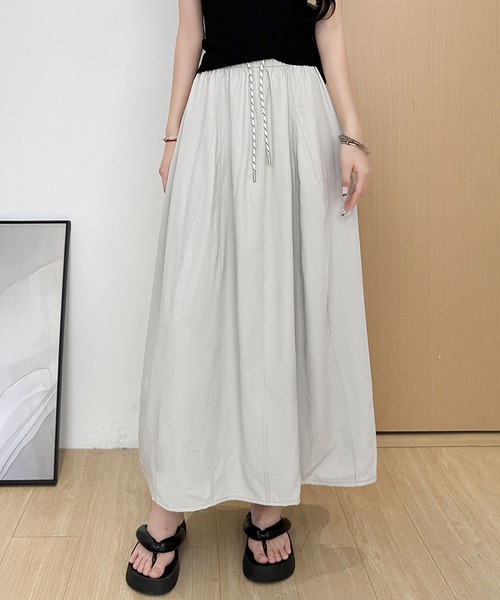 MAISON DE THERESE(メゾン ド テレーズ)の「無地ワーク調 A ラインマキシスカート(デニムスカート・レディース・Black/ライトグレー/White/Navy・M)」の9枚目の写真