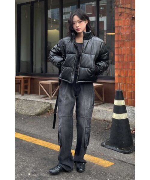 LEFTSEOUL（レフトソウル）の「シンセティックレザーショートパディング[ブラック]（ダウンジャケット/コート・レディース・その他・MEDIUM/SMALL）」の5枚目の写真