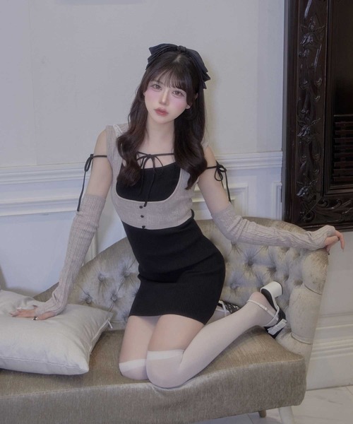 Belle Charme（ベルシャルム）の「【Belle Charme】Arm Warmers　Knit　Onepiece（ワンピース・レディース・ベージュ/ブラック/オフホワイト・FREE）」の3枚目の写真