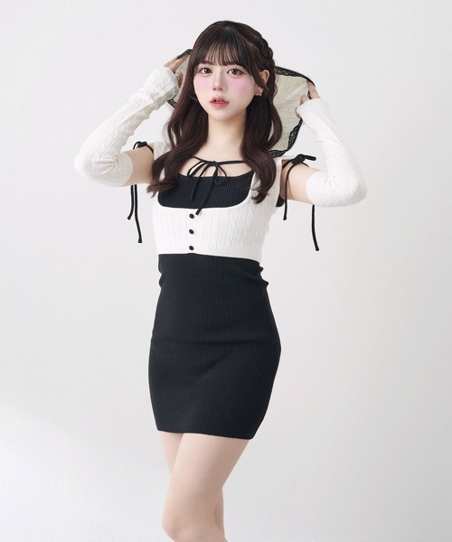 Belle Charme（ベルシャルム）の「【Belle Charme】Arm Warmers　Knit　Onepiece（ワンピース・レディース・ベージュ/ブラック/オフホワイト・FREE）」の4枚目の写真