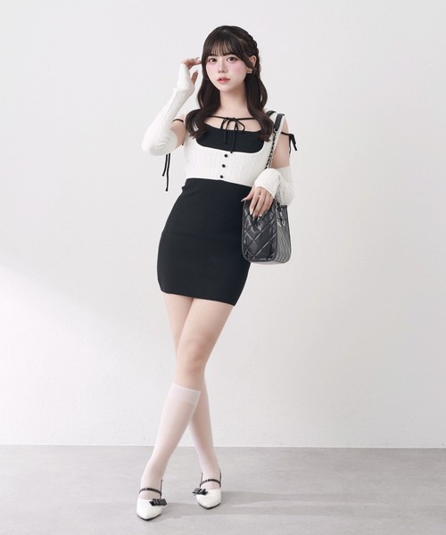 Belle Charme（ベルシャルム）の「【Belle Charme】Arm Warmers　Knit　Onepiece（ワンピース・レディース・ベージュ/ブラック/オフホワイト・FREE）」の5枚目の写真